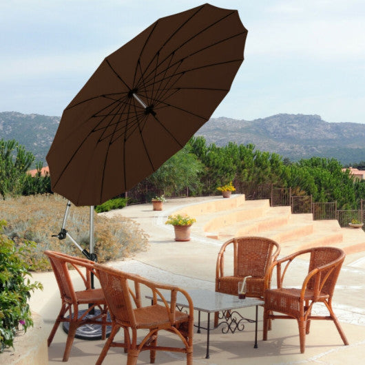 10 Feet Patio Offset Umbrella Market Hanging Umbrella for Backyard Poolside Lawn Garden-Tan