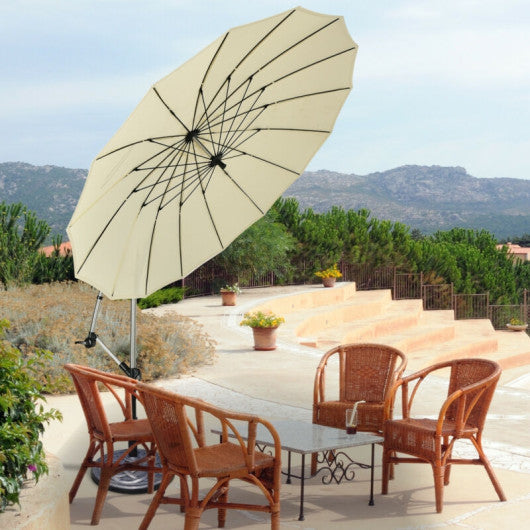 10 Feet Patio Offset Umbrella Market Hanging Umbrella for Backyard Poolside Lawn Garden-Beige