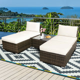 5 Pieces Patio Rattan Furniture Set with Cushioned Armless Sofa-White