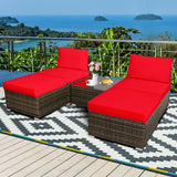 5 Pieces Patio Rattan Furniture Set with Cushioned Armless Sofa-Red