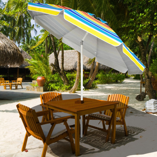 7.2 Feet Portable Outdoor Beach Umbrella with Sand Anchor and Tilt Mechanism-Multicolor