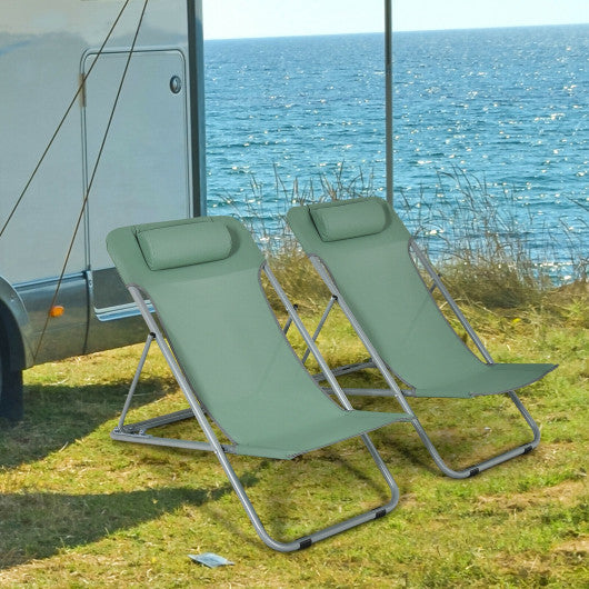 Portable Beach Chair Set of 2 with Headrest -Green