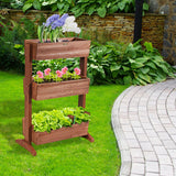 3-Tier Raised Garden Bed with Detachable Ladder and Adjustable Shelf