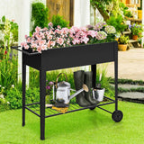 Raised Garden Bed Elevated Planter Box on Wheels Steel Planter with Shelf-Black