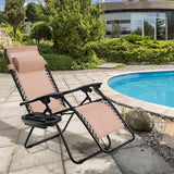 Outdoor Folding Zero Gravity Reclining Lounge Chair with Utility Tray-Beige