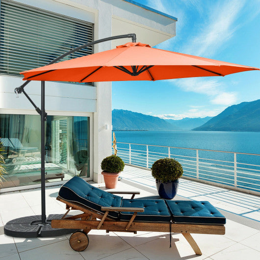 10 Feet Offset Umbrella with 8 Ribs Cantilever and Cross Base-Orange