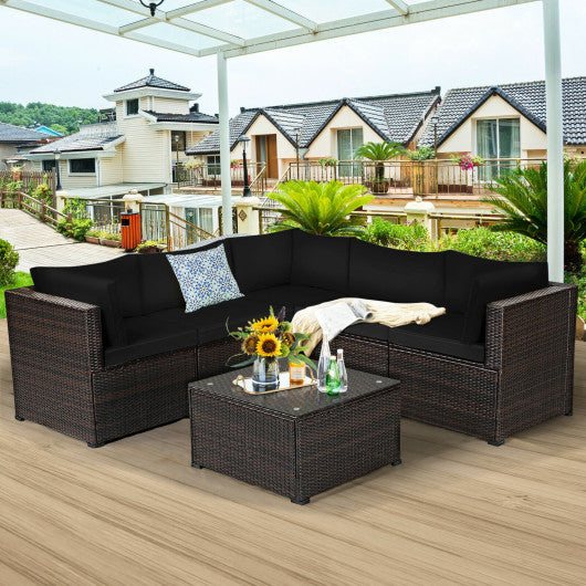 6 Pieces Patio Furniture Sofa Set with Cushions for Outdoor-Black