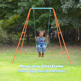 Outdoor Kids Swing Set with Heavy-Duty Metal A-Frame and Ground Stakes-Orange