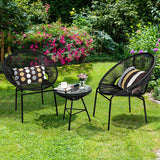 3PCS Patio Acapulco Furniture Bistro Set with GlassTable-Black