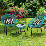 3PCS Patio Acapulco Furniture Bistro Set with GlassTable-Turquoise