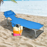 Folding Beach Lounge Chair with Pillow for Outdoor-Blue