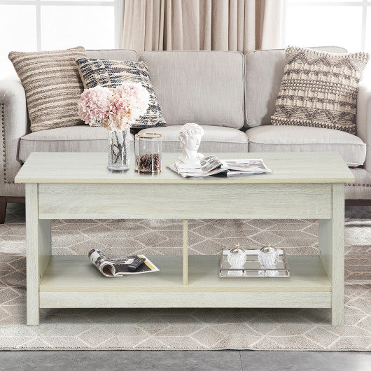 Lift Top Coffee Table with Hidden Storage Compartment and Lower Shelf for Study Room-White