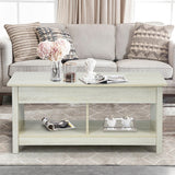 Lift Top Coffee Table with Hidden Storage Compartment and Lower Shelf for Study Room-White