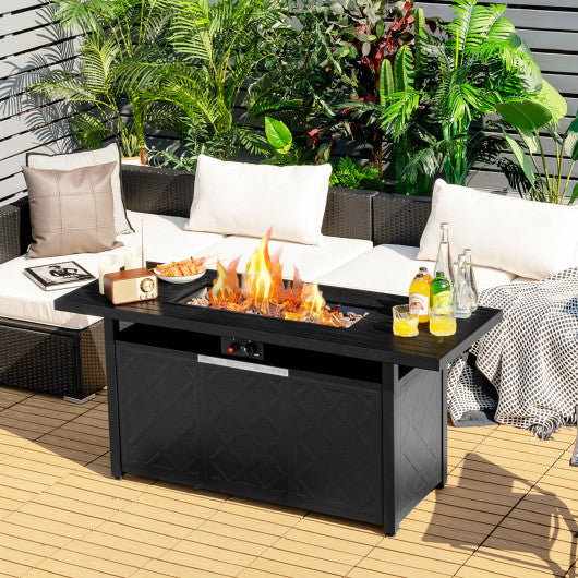 57 Inch 50 000 BTU Rectangular Propane Outdoor Fire Pit Table-Black