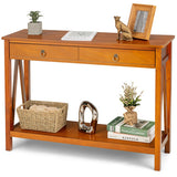 Console Table with Drawer Storage Shelf for Entryway Hallway-Cherry