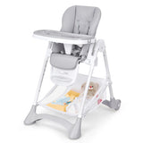 Baby Convertible Folding Adjustable High Chair with Wheel Tray Storage Basket-Gray