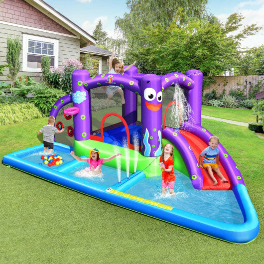 Inflatable Water Slide Park with Splash Pool and 750W Blower