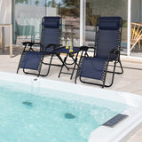 3 Pieces Folding Portable Zero Gravity Reclining Lounge Chairs Table Set-Navy