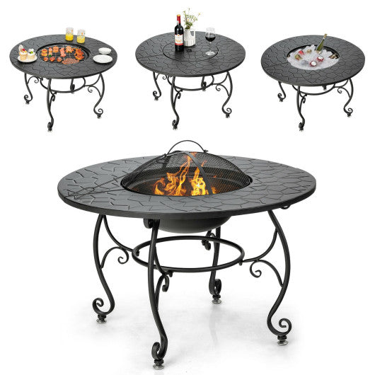 35.5 Feet Patio Fire Pit Dining Table With Cooking BBQ Grate