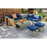 8 Pieces Patio Rattan Furniture Set with Storage Waterproof Cover and Cushion-Navy