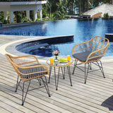 3 Pieces Rattan Furniture Set with Cushioned Chair Table-Gray