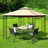 10 x 10 Feet L-Shaped Patio Canopy Gazebo Outdoor 2-Tier Steel Tent-Beige