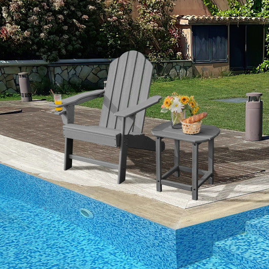 Outdoor Adirondack Chair with Built-in Cup Holder for Backyard Porch-Gray