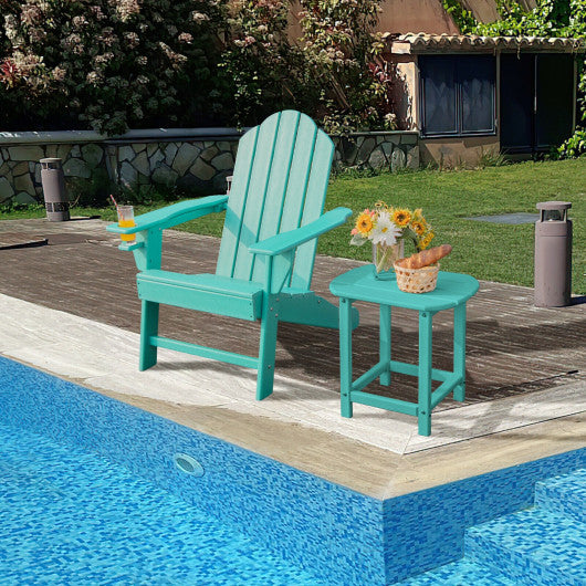 Outdoor Adirondack Chair with Built-in Cup Holder for Backyard Porch-Turquoise