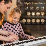 88-Key Folding Electric Lighted Piano Full-Size Portable Keyboard MIDI-White