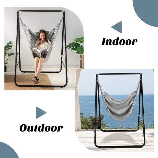 Hanging Padded Hammock Chair with Stand and Heavy Duty Steel-Gray