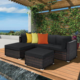 5 Pieces Patio Sectional Rattan Furniture Set with Ottoman Table-Black