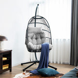 Patio Hanging Egg Chair with Stand Waterproof Cover and Folding Basket-Gray