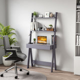 Ladder Shelf Desk Bookcase with Countertop  Drawer and 2 Shelves-Gray