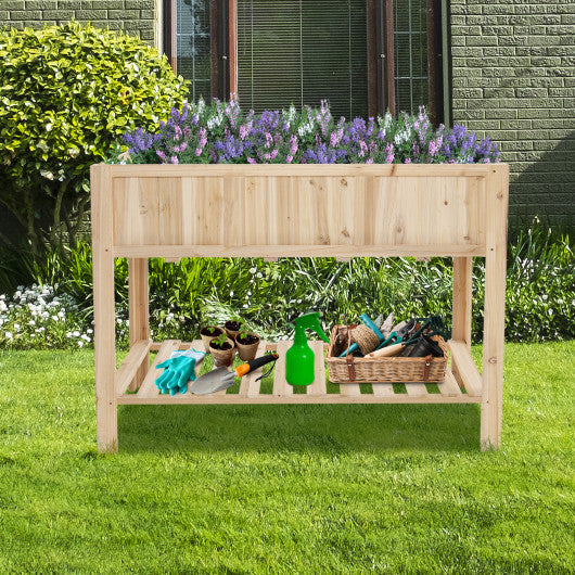 47 Inch Wooden Raised Garden Bed with Bottom Shelf and Bed Liner