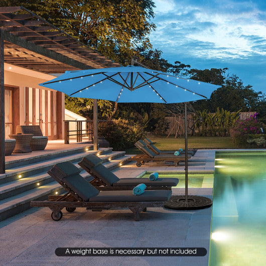 10 Feet Patio Solar Powered Cantilever Umbrella with Tilting System-Blue