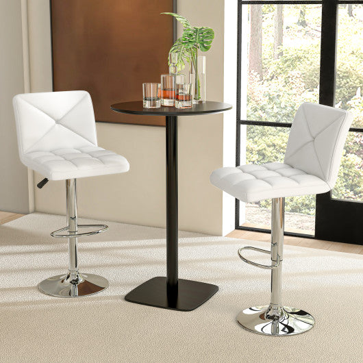 PU Leather Upholstered Bar Stools Set of 2 with Back and Adjustable Height-White