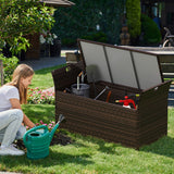 Outdoor Bench with Hand-woven PE Rattan Wicker and Side Handles-Gray