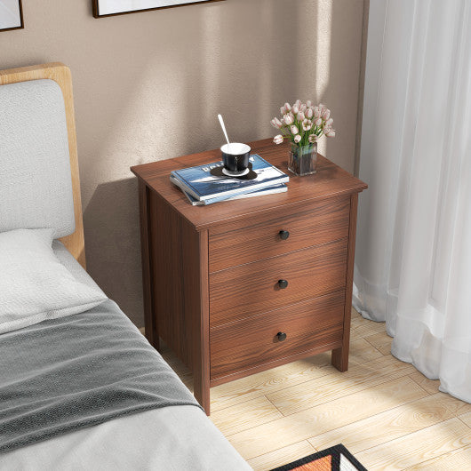 3-Drawer Wooden Nightstand Modern Bedside Table-Walnut