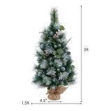 3 FT Pre-Lit Artificial Mini Christmas Tree with 98 Flocked PVC and Pine Needles