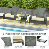 3-Piece Wicker Adirondack Set with Comfy Seat Cushions-Gray