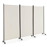 3 Panel Folding Room Divider with Lockable Wheels-White