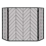 3-Panel Metal Foldable Fireplace Screen with Metal Mesh-Black