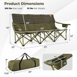 3 Person Folding Camping Chair with 2 Cup Holders Cotton Padding & Storage Bag-Green