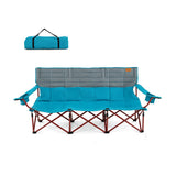 3 Person Folding Camping Chair with 2 Cup Holders Cotton Padding & Storage Bag-Blue