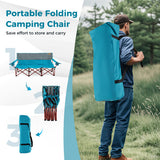 3 Person Folding Camping Chair with 2 Cup Holders Cotton Padding & Storage Bag-Blue