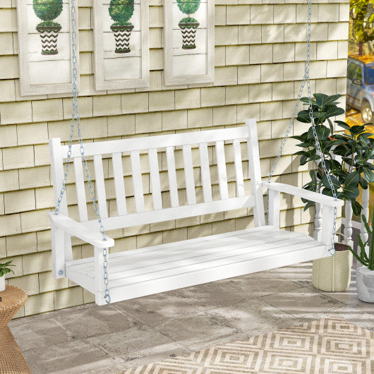 3-Person Wooden Outdoor Porch Swing with 800 lbs Weight Capacity-White