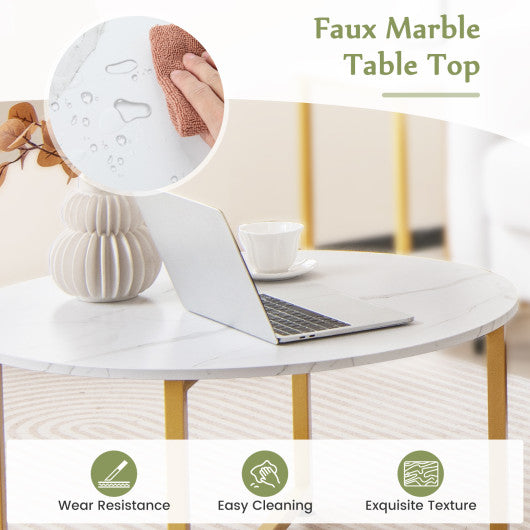 3-Piece Coffee Table Set Round Coffee Table and 2PCS Square End Tables-White and Gold