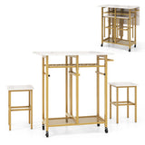 3 Piece Dining Table Set with 6-Bottle Wine Rack-White
