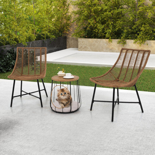 3 Piece Outdoor Furniture Set with Pet Housefor Patio Yard-Brown