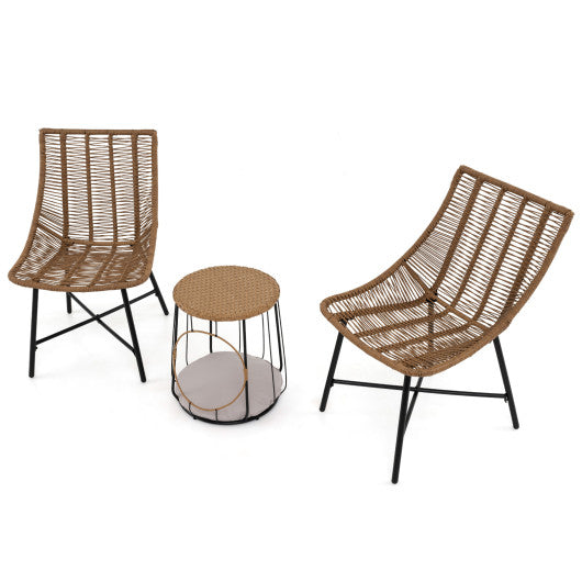 3 Piece Outdoor Furniture Set with Pet Housefor Patio Yard-Brown